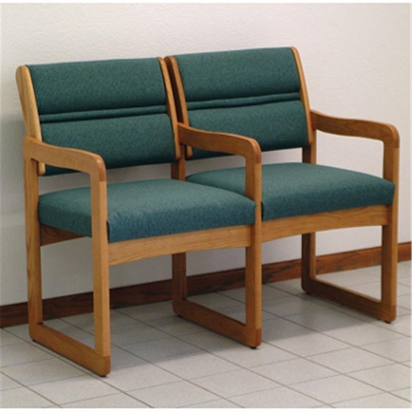 Valley Two Seat Chair with Center Arms in Medium Oak - Foliage Green, Wooden Mallet, Mfr#: DW1-2MOFG